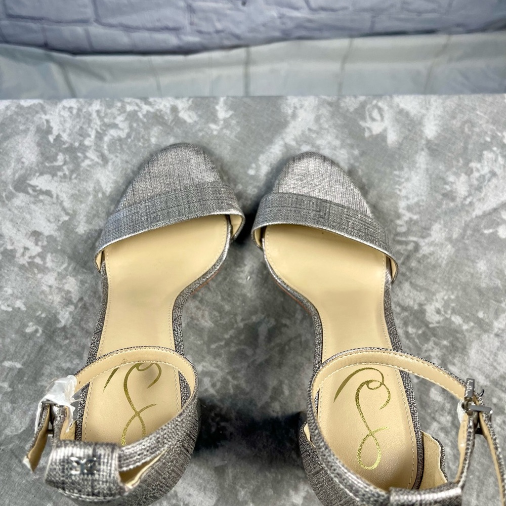 New Sam Edelman Silver Yaro Blocked Heel/ Sandal Size 8.5 - Picture 5 of 11